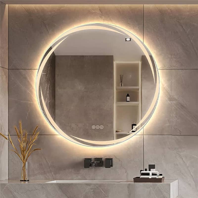 Unique LED Illuminated Round Bathroom Vanity Mirror Anti-Fog Dimmable
