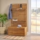 preview thumbnail 1 of 12, Roomfitters Outdoor Storage Bench with Back Rack, Solid Wood Patio Deck Box with Shelves for Garden or Porch, Teak Teak