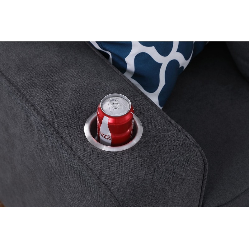 Cooper Stone Gray Woven Fabric 5-Seater Sofa with Cupholder
