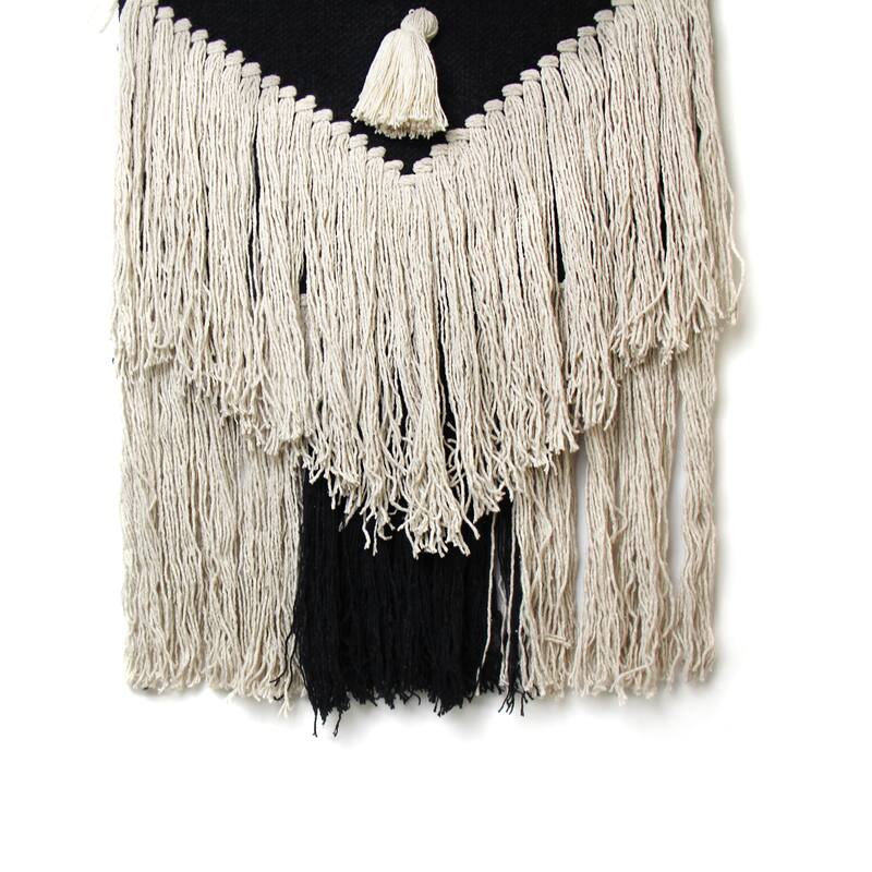 Handwoven Boho Wall Hanging, Charcoal & Cream