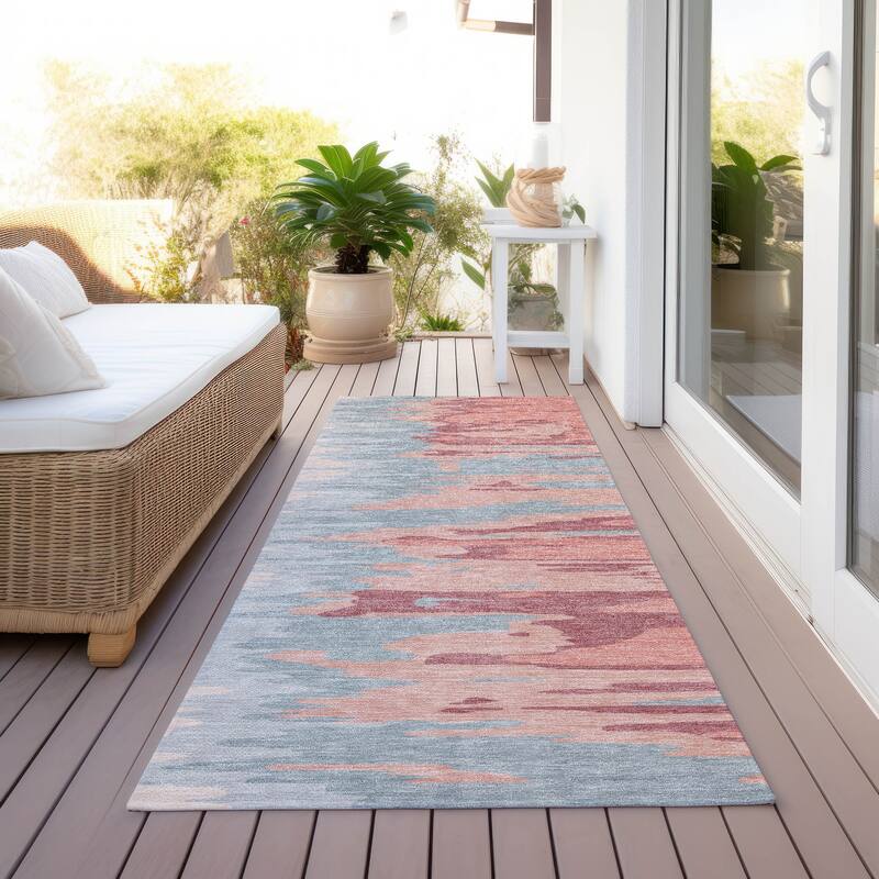 Machine Washable Indoor/ Outdoor Brushstrokes Ombre Chantille Rug