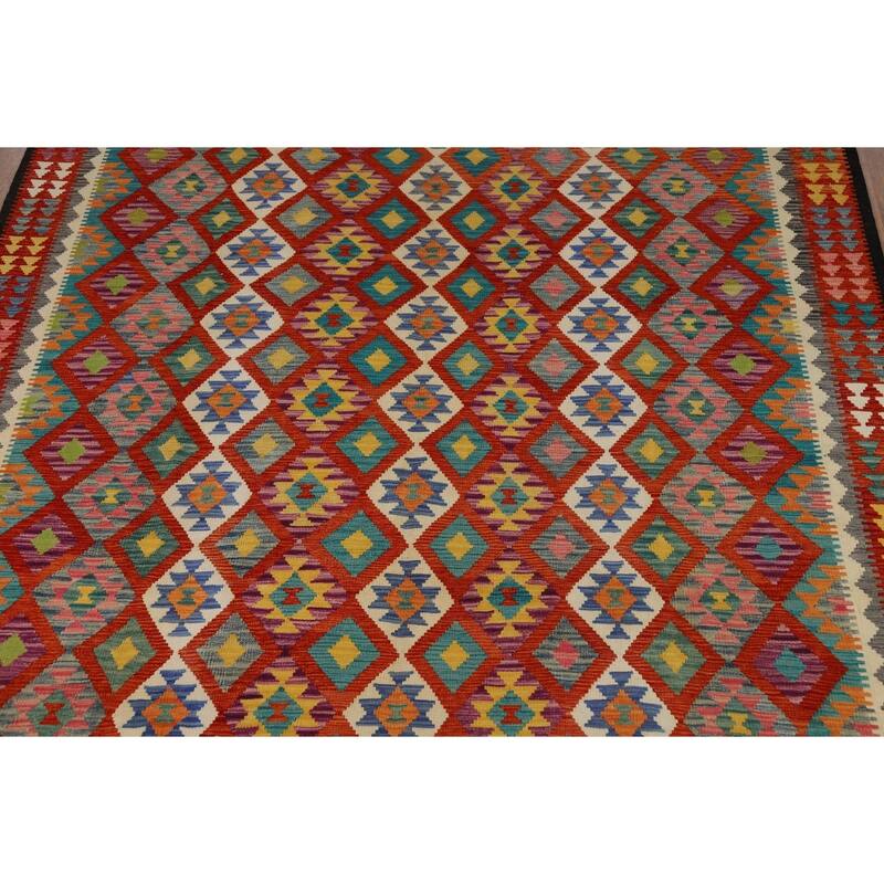 All-Over Kilim Oriental Area Rug Flatweave Wool Carpet - 8'5" x 9'5"