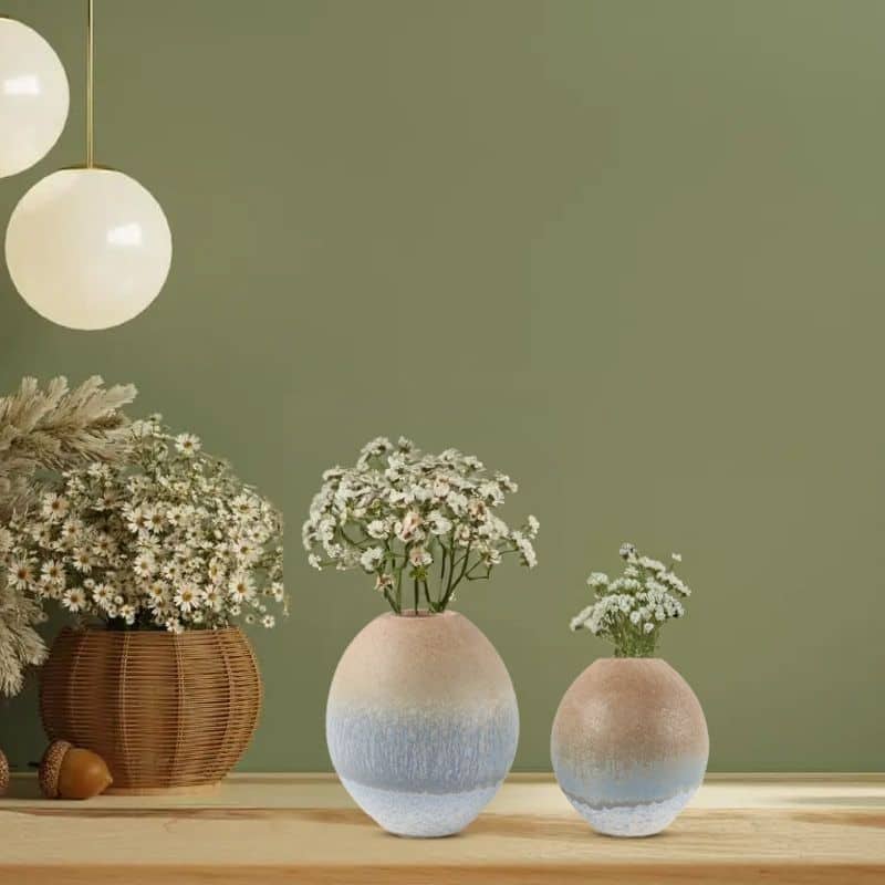 Ombre Coastal Ceramic Oval Vase Set of 2 with Elegant Gradient Finish