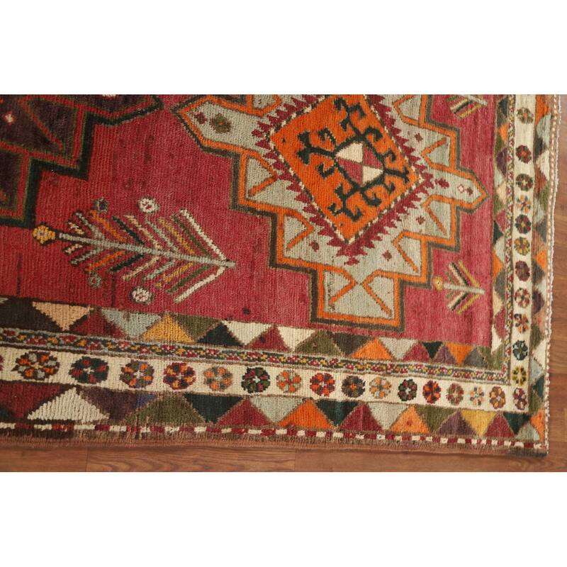 Hamedan Persian Vintage Runner Rug Handmade Wool Carpet - 3'10"x 11'9"