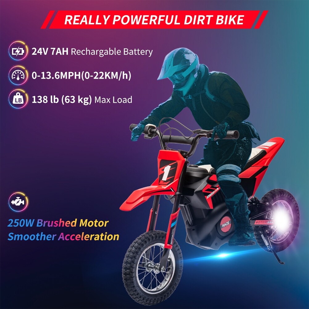 Kids Ride On Electric Motorcycle 250W Motor 13.6MPH Fast Speed Dirt Bike Leather Seat Battery Powered Off Road Bike N A Bed Bath Beyond 41772924