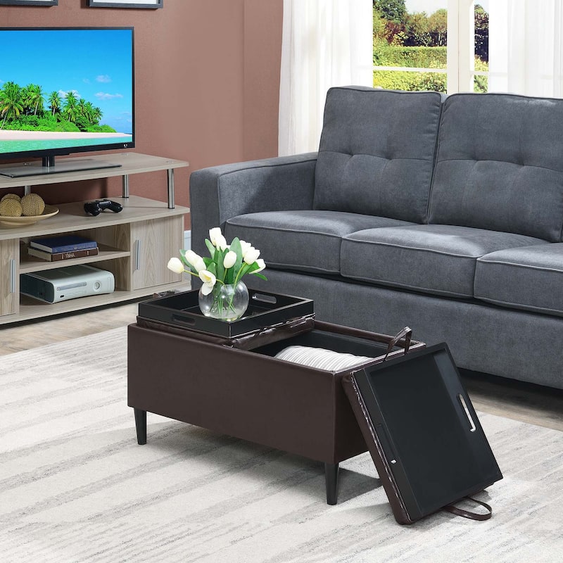 Convenience Concepts Designs4Comfort Magnolia Storage Ottoman with Reversible Trays - Espresso Faux Leather