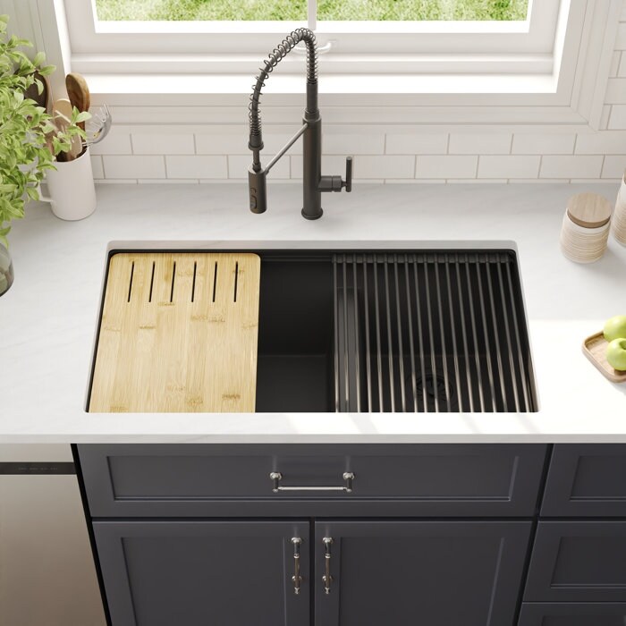 Karran 33" Undermount Quartz Composite Kitchen Sink, 60/40 Double Bowl