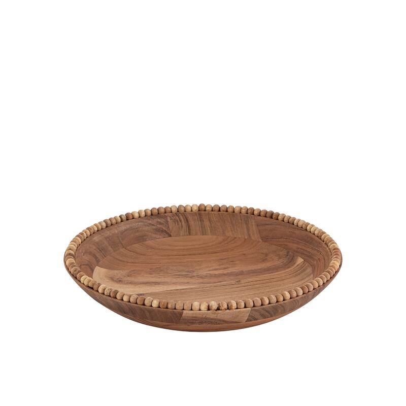 Acacia Wood Beaded Bowl 14"Dia