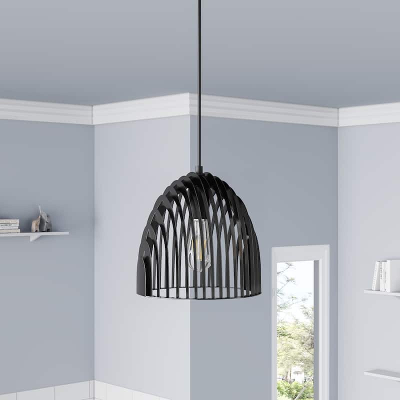 Modern 1-Light Simple Creativity Dome Metal Hollow Pendant Light for Kitchen Island - Black