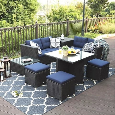 MakeYourDay Outdoor Patio Furniture Set (9-Piece, Sofa, Table and Stools)-Change Your Patio Life