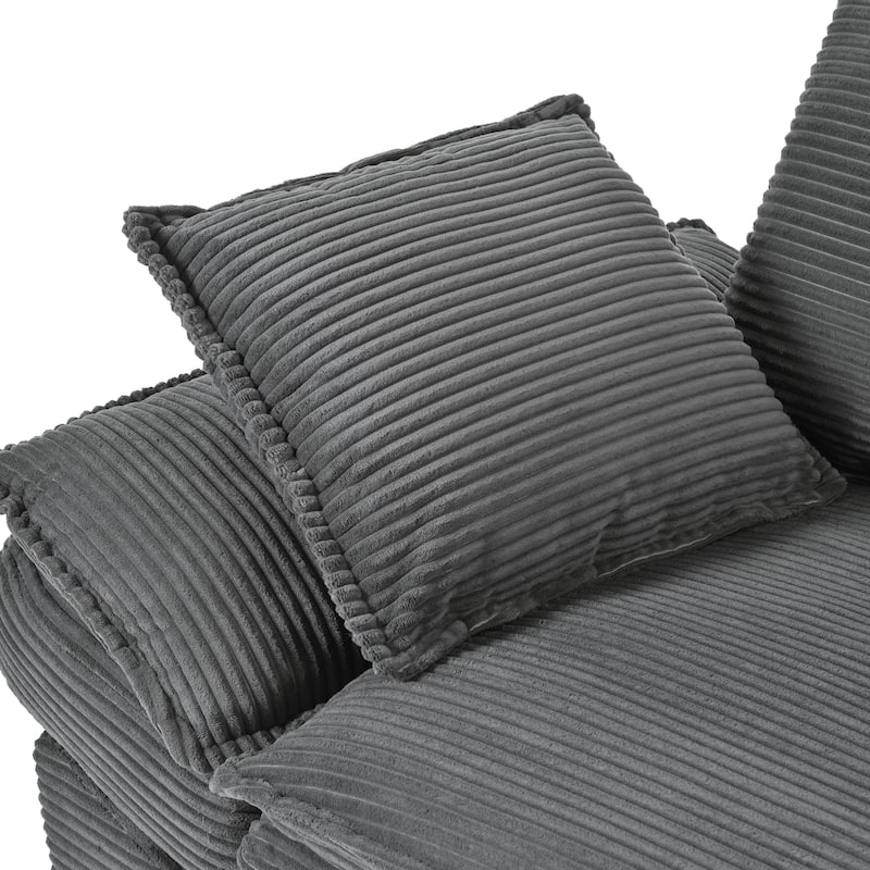 85.4" Modern Curved Sofa, Back Upholstered Couch with 2 Decorative Throw Pillows, Corduroy Fabric Couch