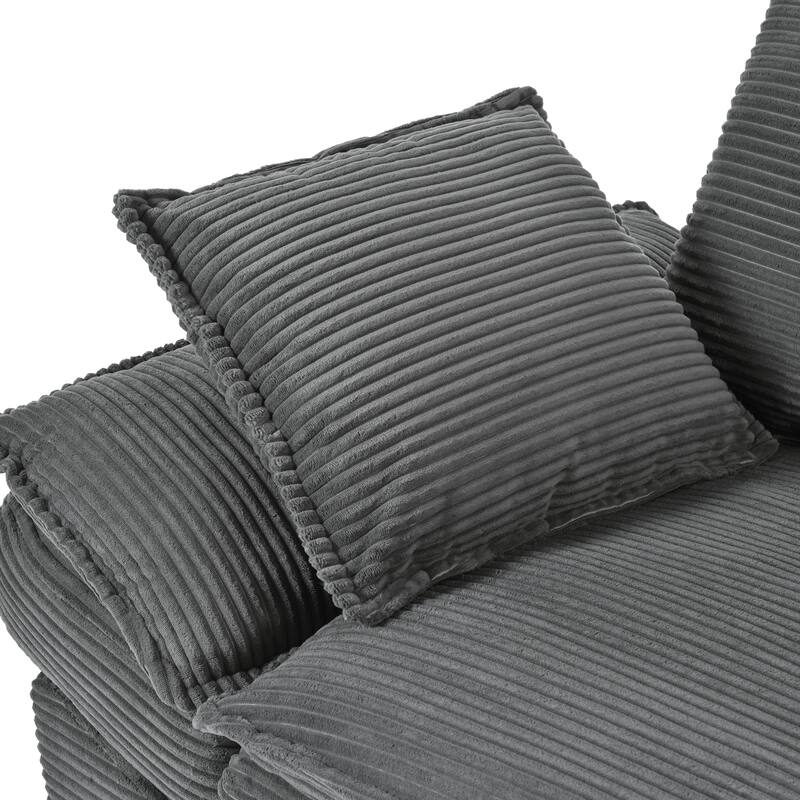 Corduroy Fabric Sofa with 2 Throw Pillows, Upholstered 2-Seater for Living Room