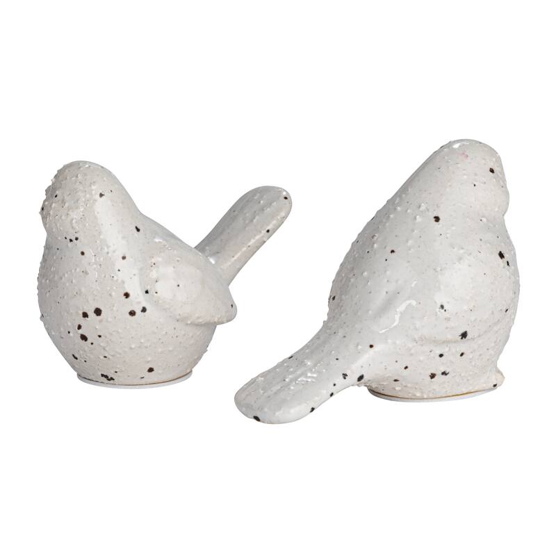 Stoneware Bird Accent Decor with Dots, Set of 2 - 4.4"L x 2.5"W x 3.0"H