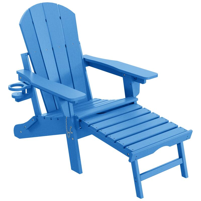 Laguna Outdoor Folding Adjustable Adirondack Chair with Cup Holder & Hideaway Ottoman - Pacific Blue