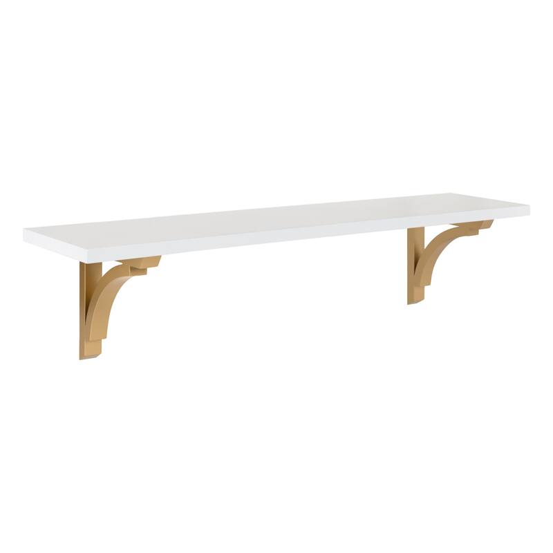 Kate and Laurel Corblynd Traditional Wood Wall Shelf - 36" - White Top with Gold Brackets
