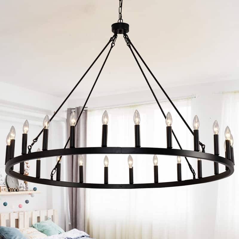 Large Black Large Wagon Wheel Chandelier Modern Farmhouse Candle Chandeliers