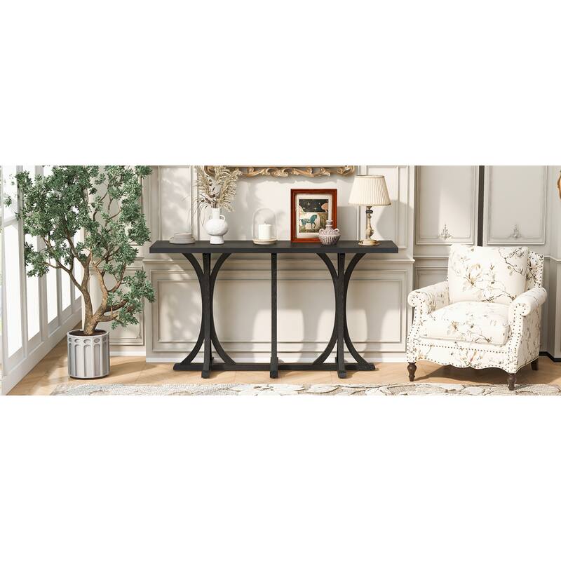 Roomfitters 59.8" Console Table with Oak Veneer Top, Modern Arched Leg Entryway Sofa Table for Hallway & Living Room