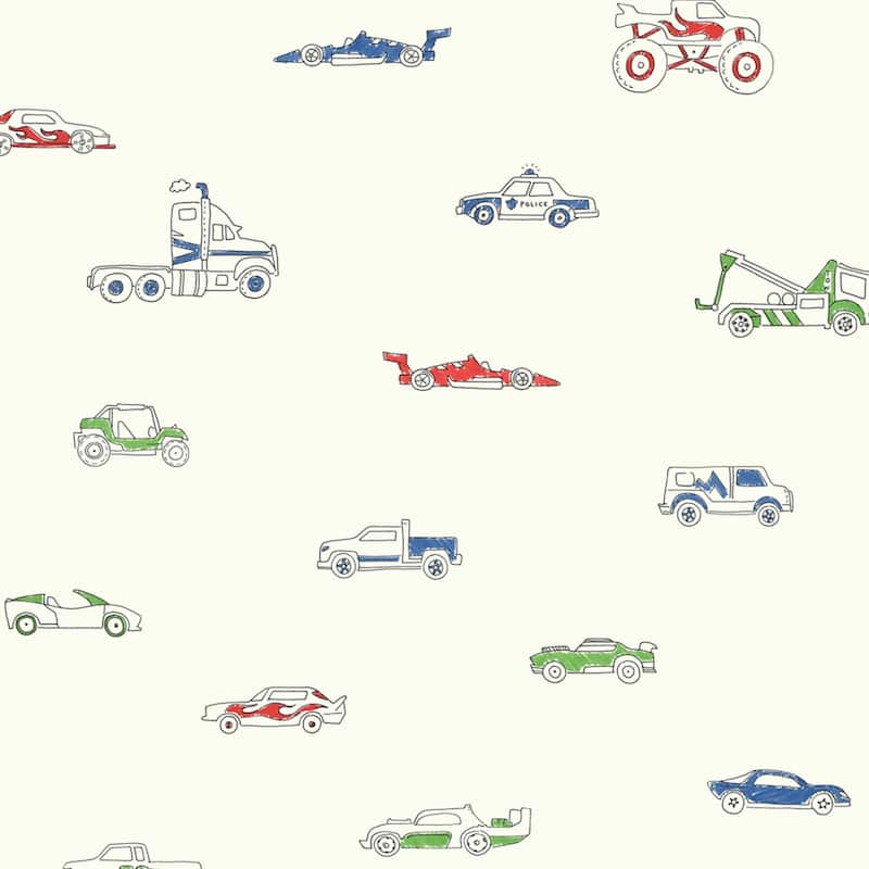 Seabrook Designs Traffic Jam Unpasted Wallpaper - 20.5 in. W x 33 ft. L (approximately 56 sq. ft.) - Beige & Red