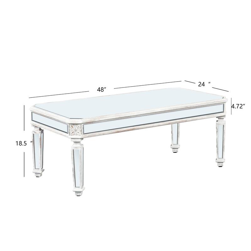 Homy Casa Silver Mirrored Coffee Table, Vintage Glass Center Table 48''