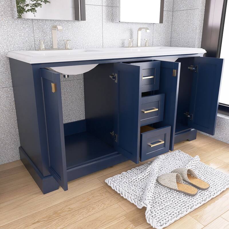 60/72 Inches Plywood Freestanding Bathroom Vanity Set with Drawer and Ceramic Sink