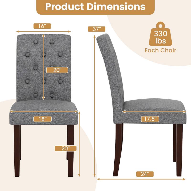 Stylish Upholstered Parson Dining Chair Set with Tufted Back Rubber Wood Legs and Soft Fabric Seat - 18" x 24" x 37"