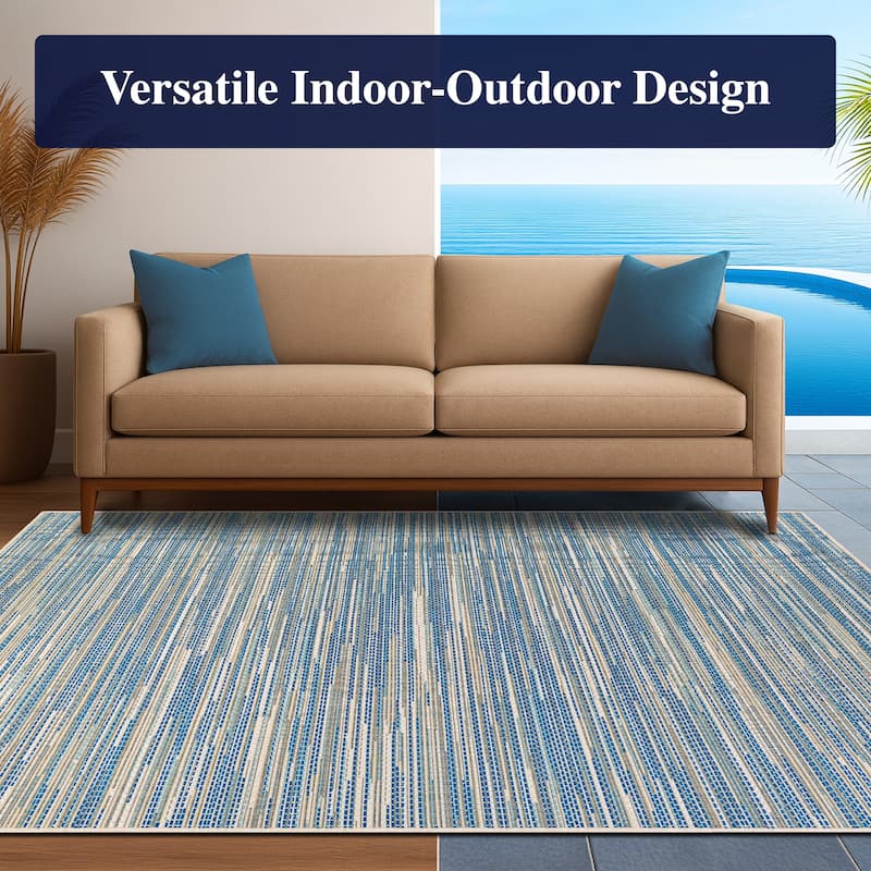 Samantha Cannes Azure Blue Ivory Indoor Outdoor Area Rug