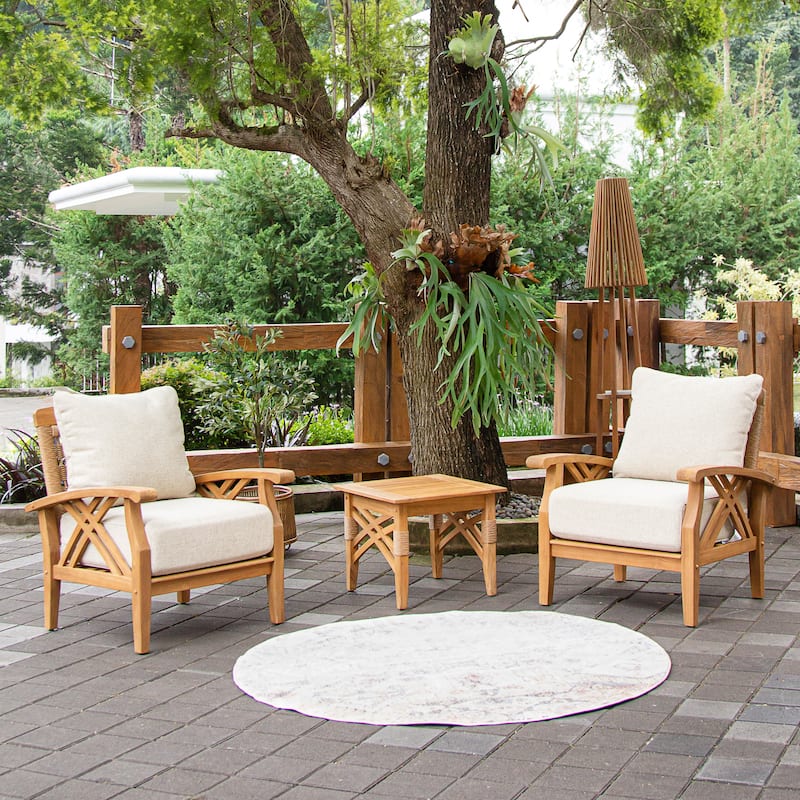 Cambridge Casual Carmel 3-Piece Teak Patio Chat Set with Cushions