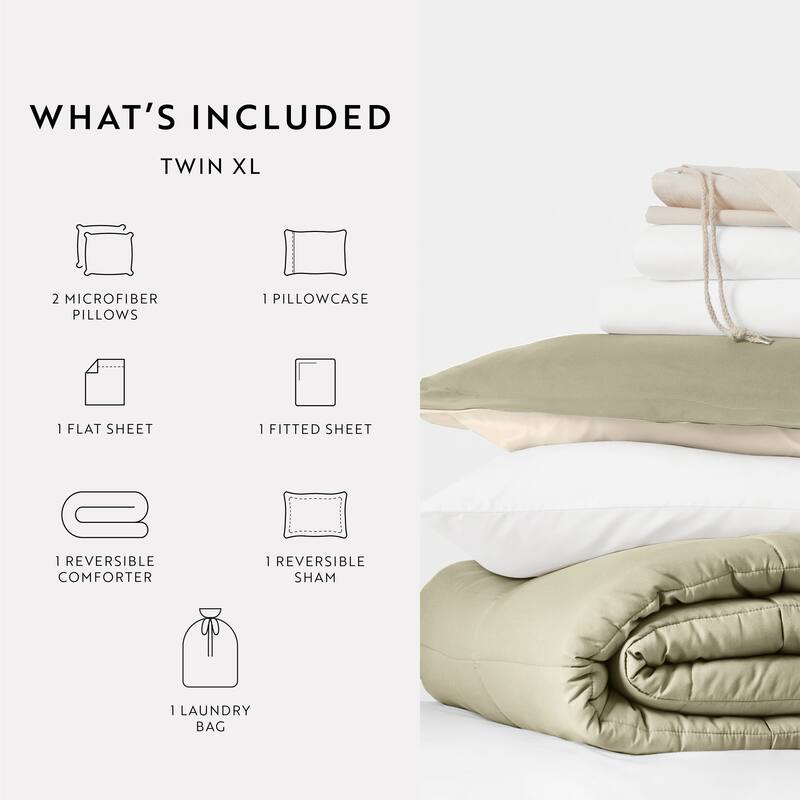 8pc Twin XL Solid Dorm Bedding Bundle