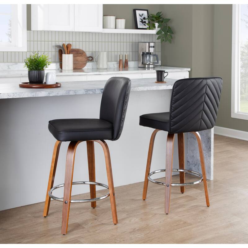 Porch & Den Holden 26" Fixed-Height Upholstered Counter Stool with Bent Wood Legs & Round Footrest (Set of 2)