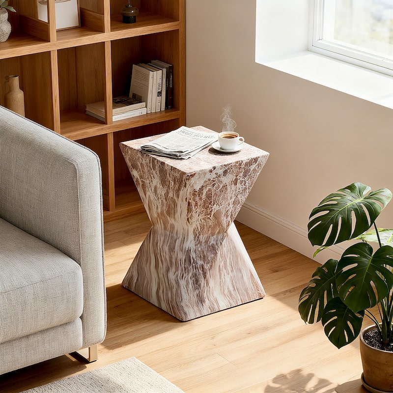 Modern Small Irregular Shape Side Table for Indoor and Outdoor Use - Brown