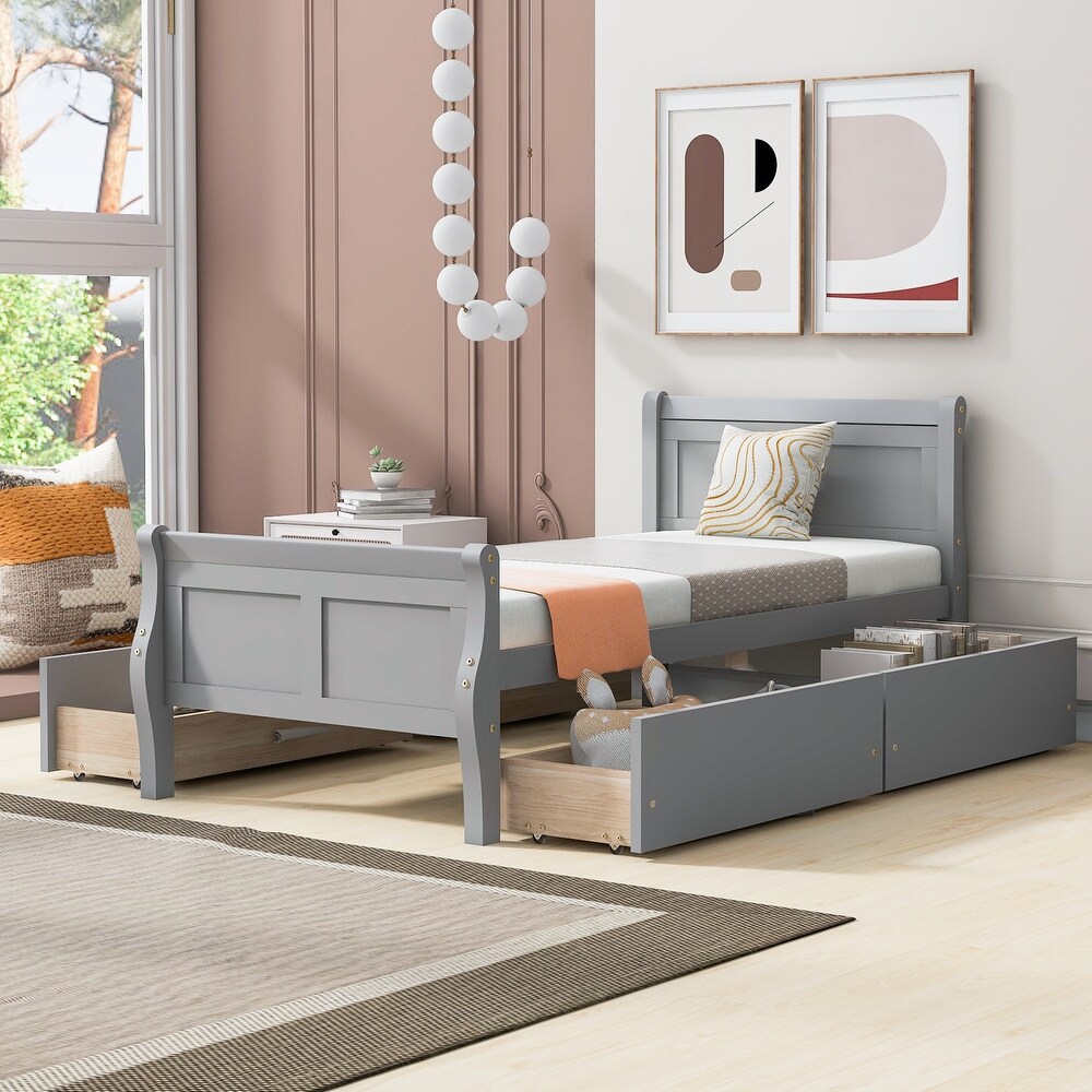 Gray twin cheap bed with drawers