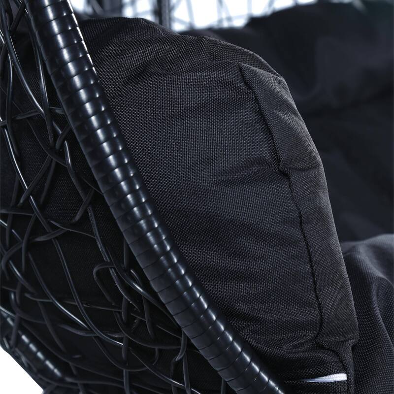 Hanging Swing Chair with Weave Design and Teardrop Shape in Black Frame