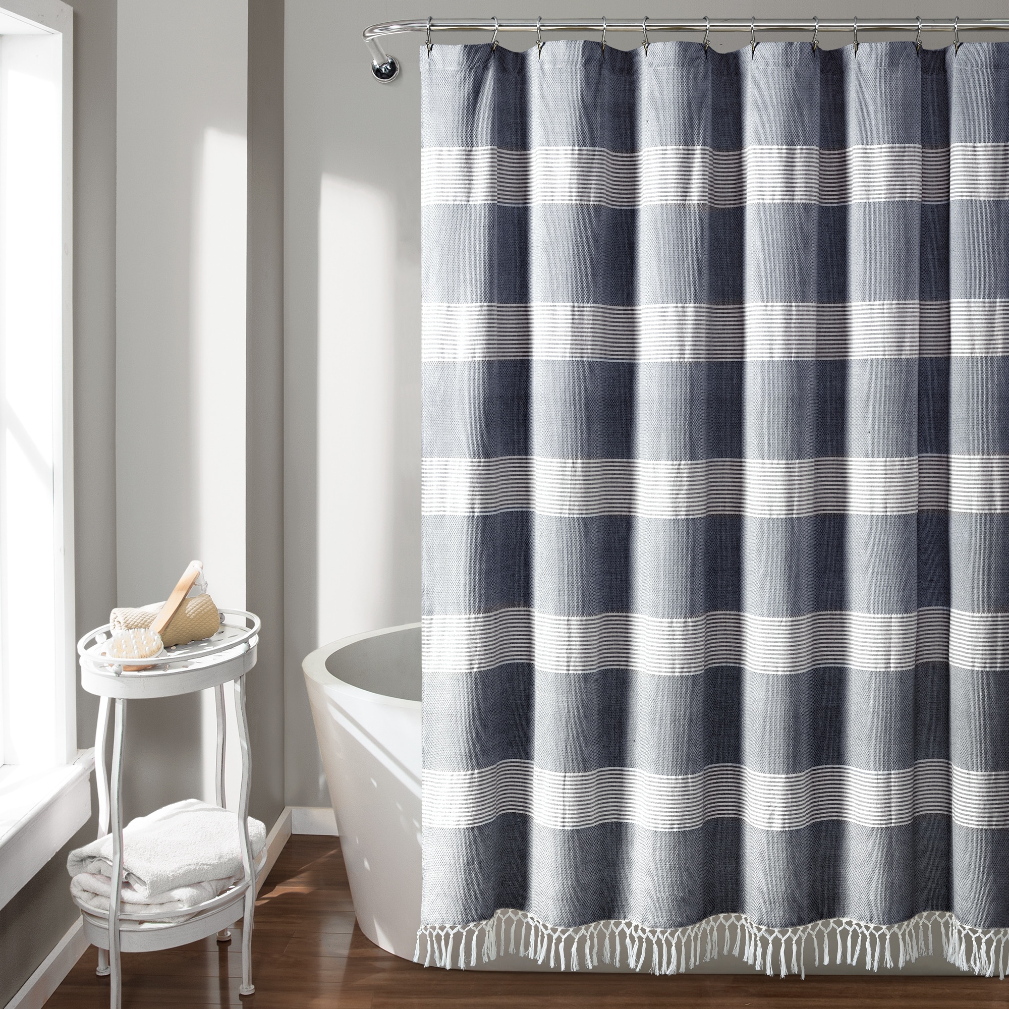 The Gray Barn Done Roamin Stripe Yarn Dyed Cotton Knotted Tassel Shower Curtain