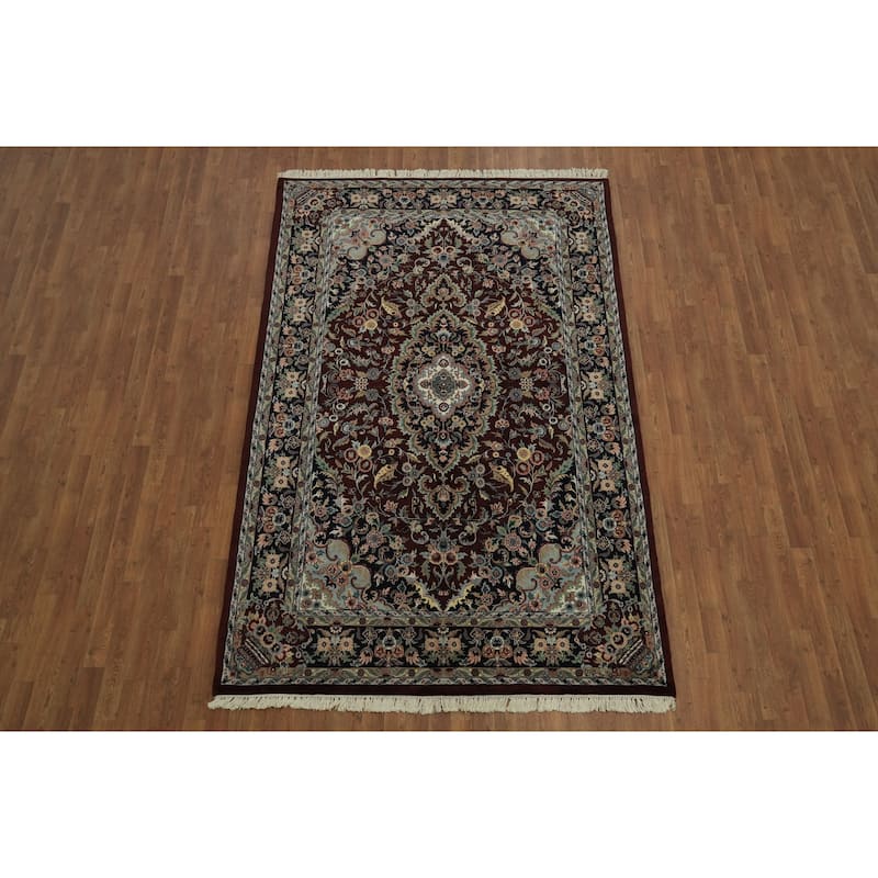 Hand Knotted Oriental 100% Wool Carpet Traditional Floral Red Kashan Area Rug - 9' 3'' X 5' 10''