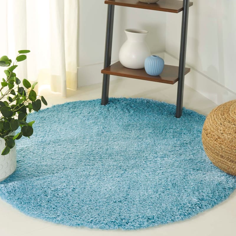 SAFAVIEH, Indie Shag Marlena 2-inch Thick Rug - 4' Round - Turquoise