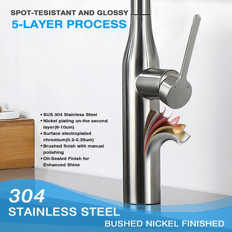 Single Handle Pull Down Sprayer Kitchen Faucet in Brushed Nickle