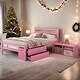 preview thumbnail 2 of 13, Pink Full Size Wood Platform Bed with Removable Storage Shelves, Built-in 2 Storage Drawers