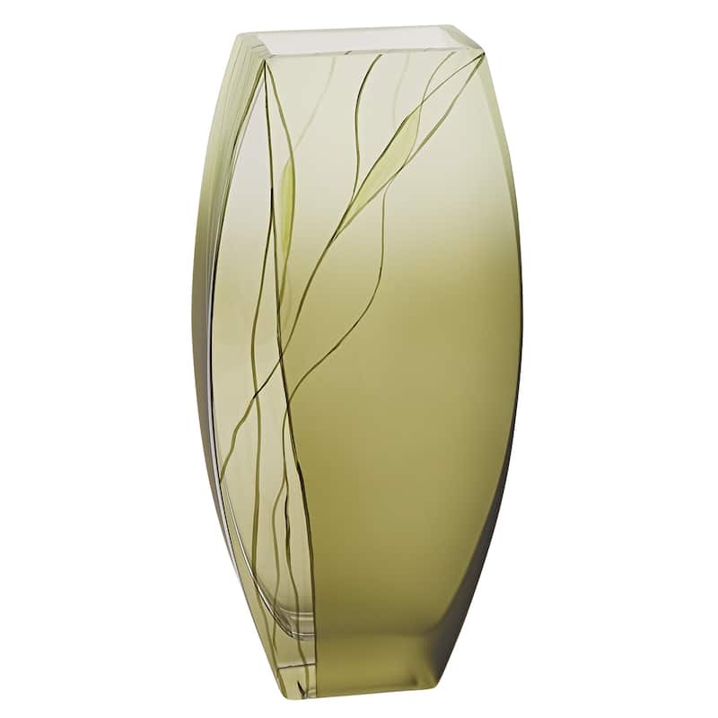 HomeRoots 12" Green Abstract Lead Free Crystal Table Vase