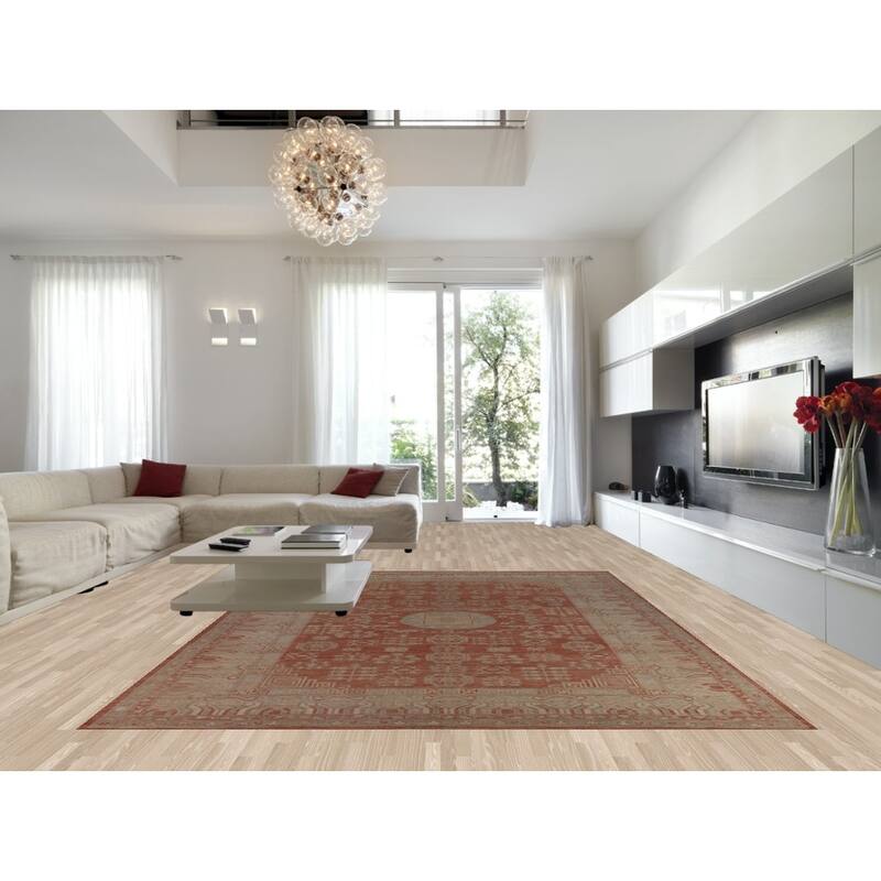 Geometric Oushak Turkish Large Rug Handmade Wool Carpet - 10'2"x 13'8"