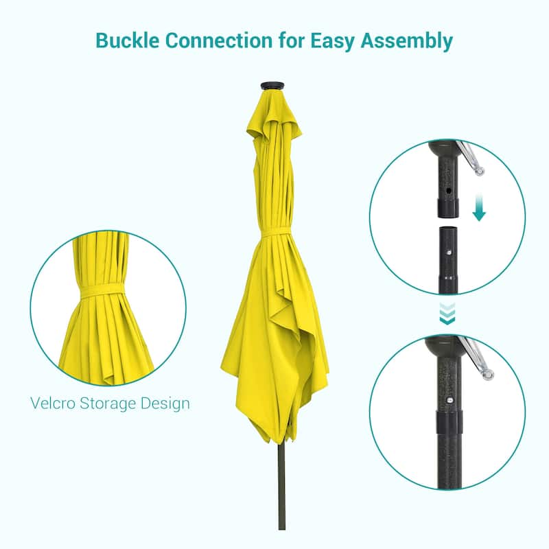 Bonosuki 10 x 6.5ft LED Patio Rectangular Umbrella Outdoor Market Umbrella Aluminium/Steel with Tilt and Crank