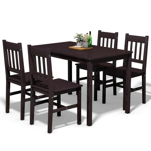 Shop Gymax 5 Piece Dining Table Set 4 Chairs Wood Home ...