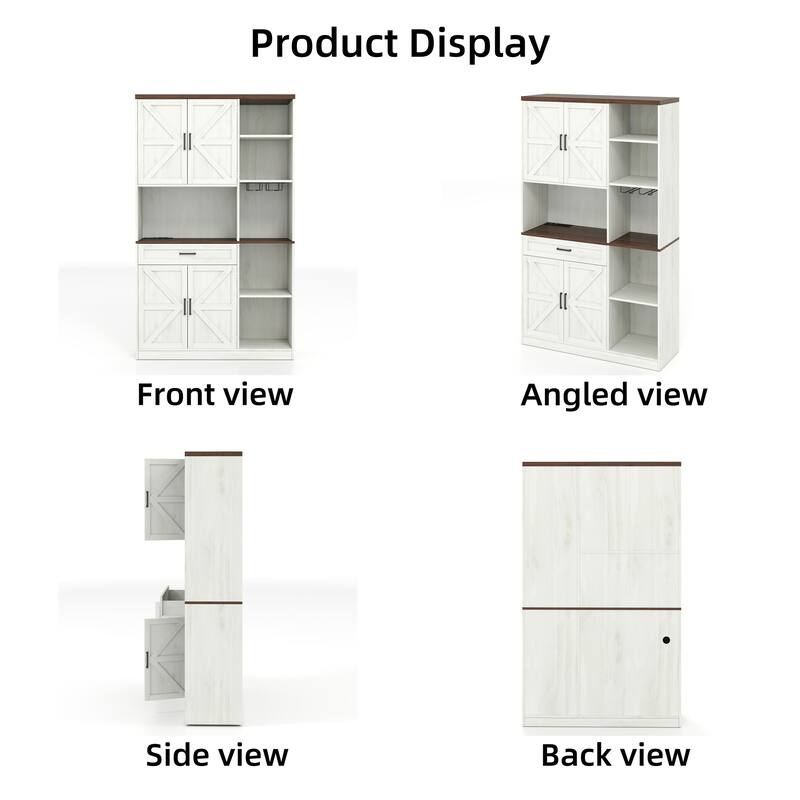 71" Farmhouse Kitchen Pantry Cabinet with Hutch