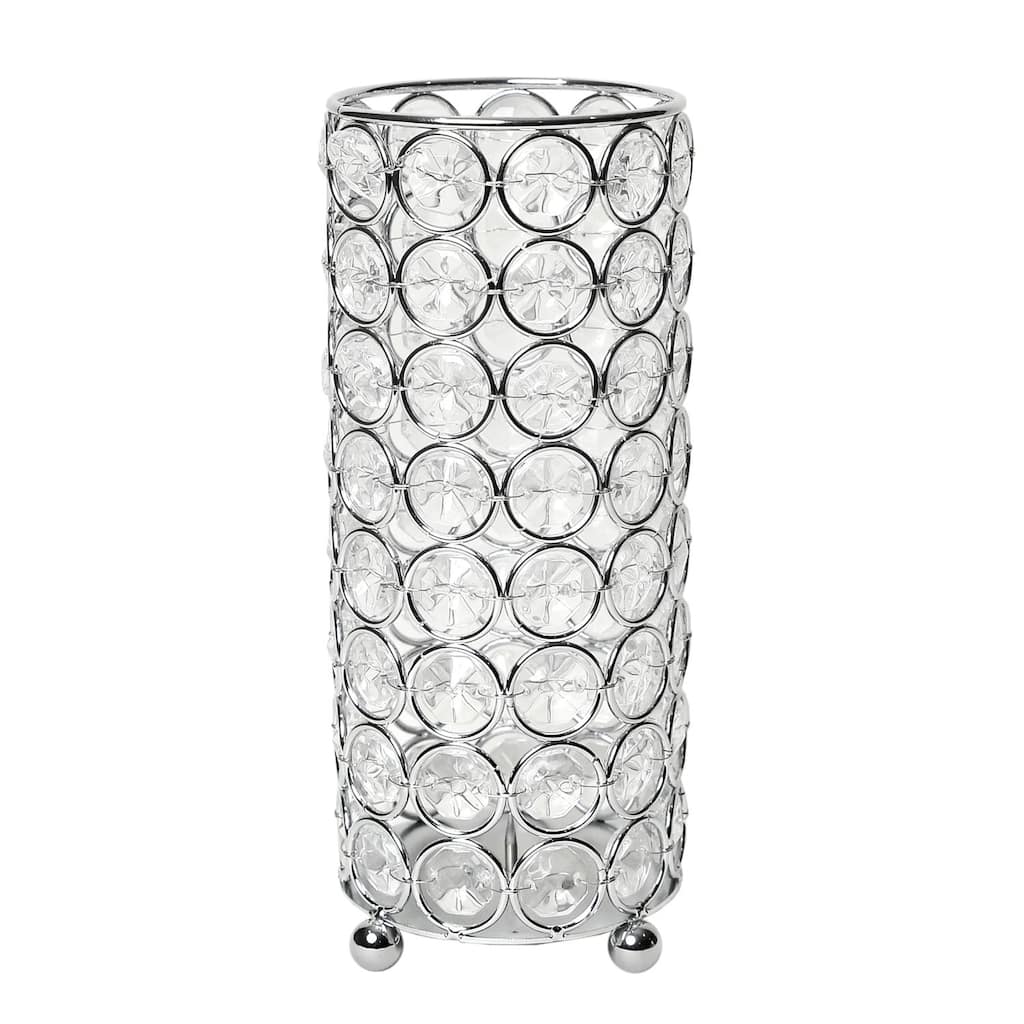 Crystal Chrome Base Cylindrical Candle Holder - 7.75" - Clear