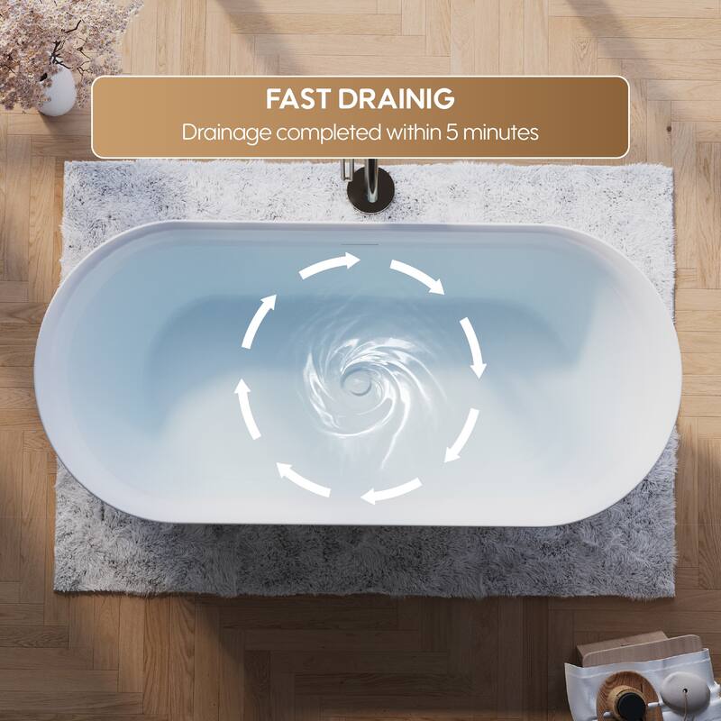 Glossy White Freestanding Soaking Bathtub, 100% Pure Virgin Acrylic with Drain And Overflow