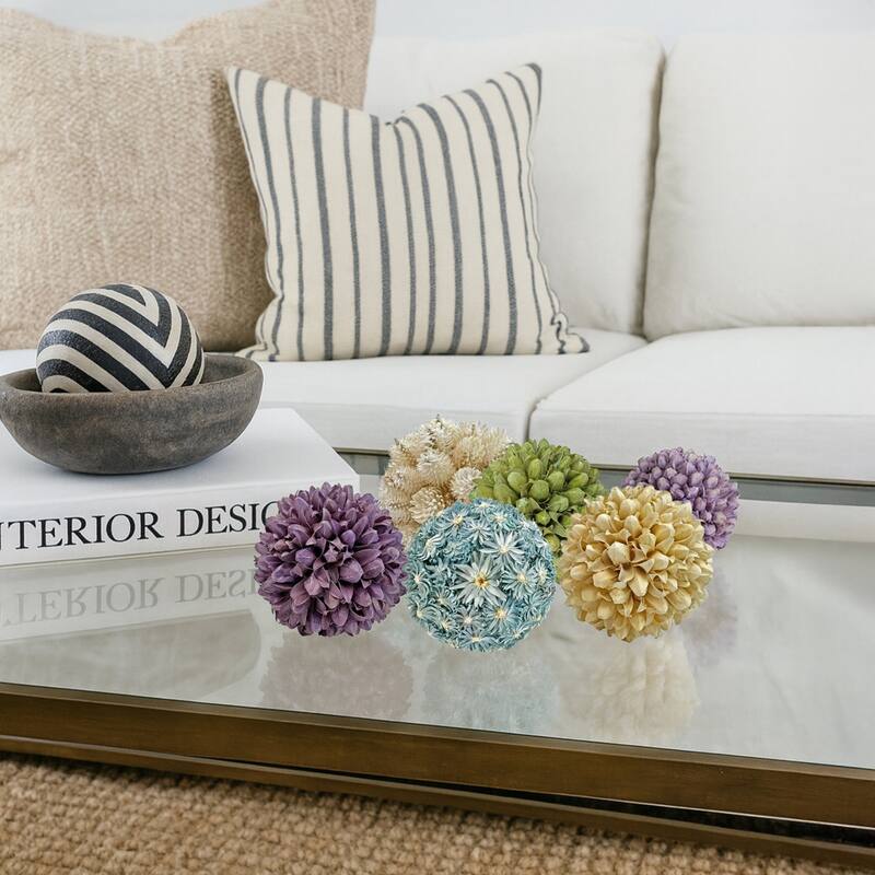 Handmade Preserved Topiary Balls – Set of 9 Decorative Floral Orbs - 4 inch