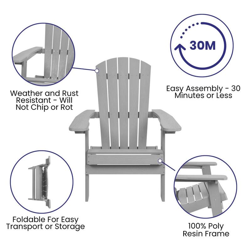 Set of 2 Indoor/Outdoor Folding Adirondack Chairs with Side Table