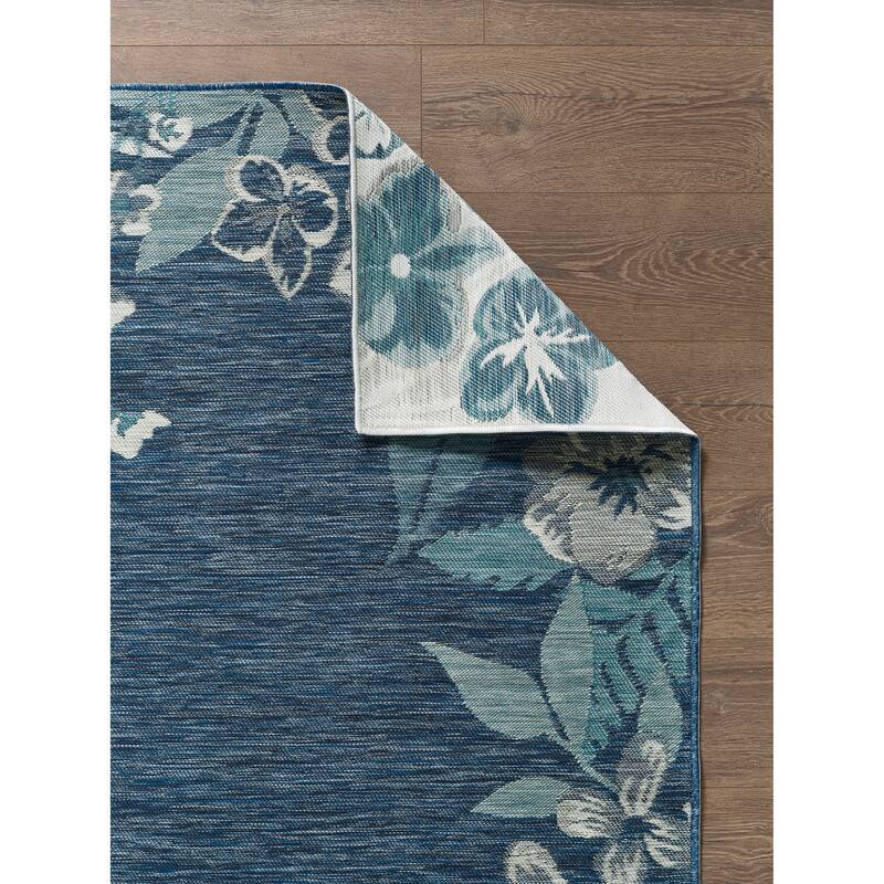 Domani Novarro Coastal Floral Bordered Reversible Indoor / Outdoor Area Rug