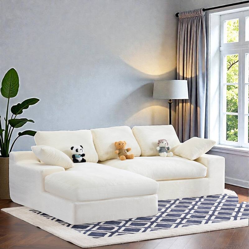 Corduroy Compressed Sofa Couch with 3 Back Cushions and 2 Throw Pillows, Soft Cloud Sofa for Living Room