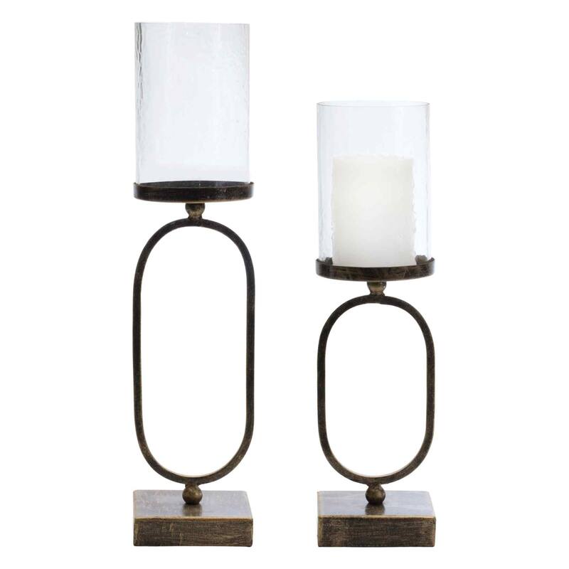 Set of 2 Brown and Black Textured Glass Hurricane Candle Holders 18"