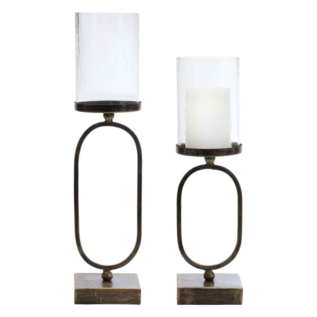 Set of 2 Brown and Black Textured Glass Hurricane Candle Holders 18"